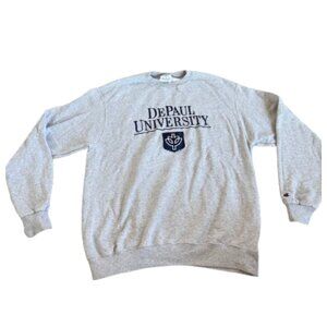 Champion DePaul University Sweatshirt Adult Large Gray Embroidered